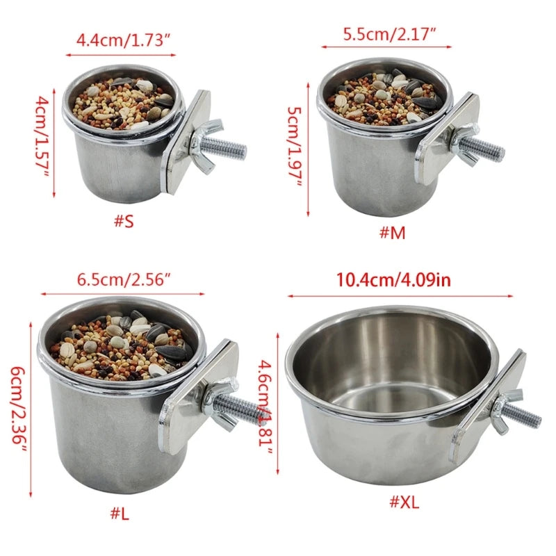 Stainless Steel Hanging Cage Bowl for Pet Birds - Anti-Turnover Feeding and Drinking Dish for Parakeets, Lovebirds, and Finches