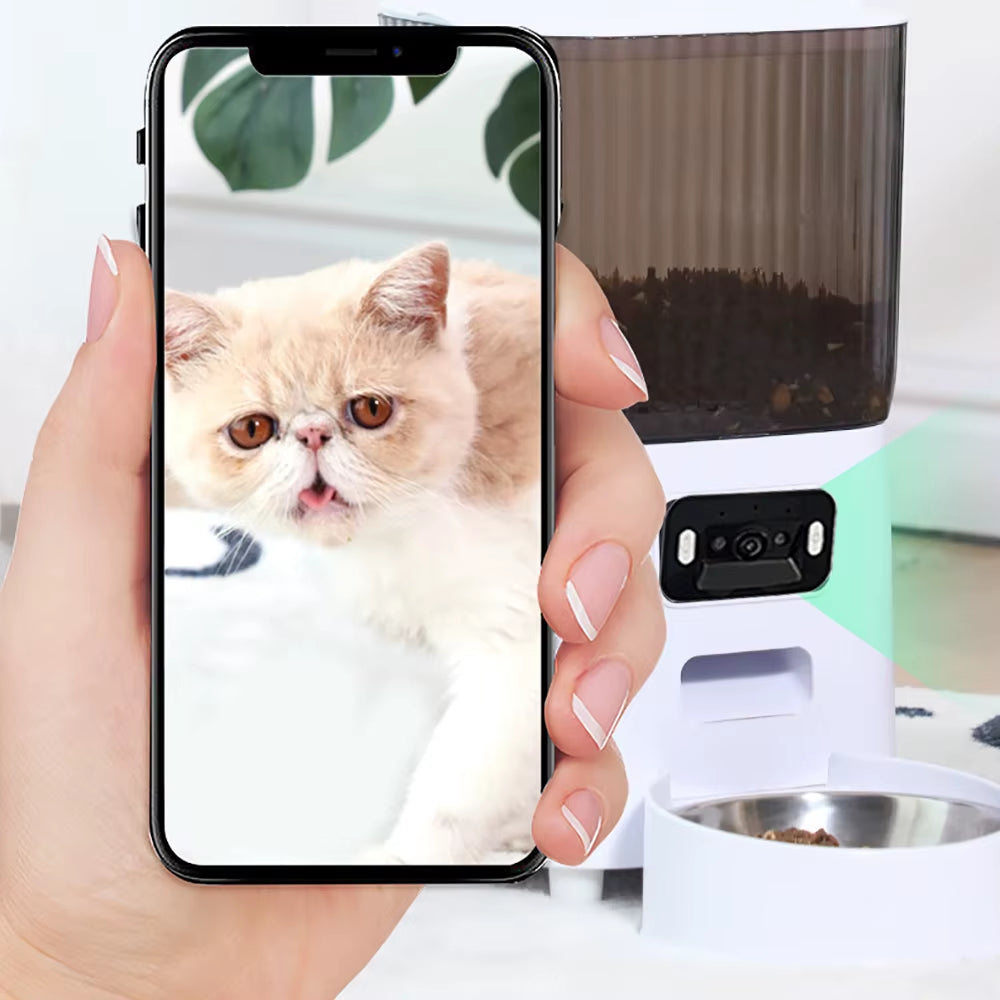 5L Automatic Pet Feeder with Camera - Smart Dog and Cat Food Dispenser, WiFi Enabled, Stainless Steel Bowl (No 5V 2A Plug)