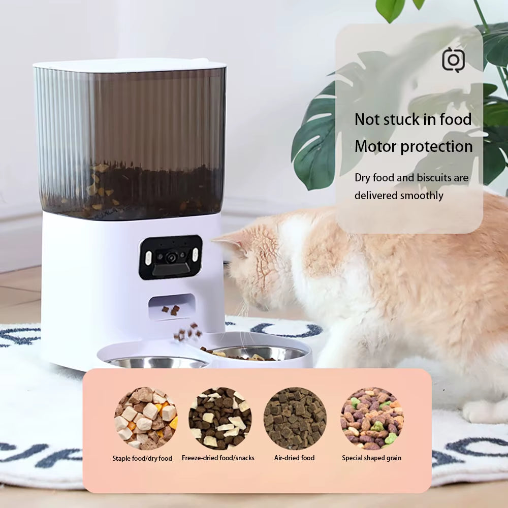 5L Automatic Pet Feeder with Camera - Smart Dog and Cat Food Dispenser, WiFi Enabled, Stainless Steel Bowl (No 5V 2A Plug)