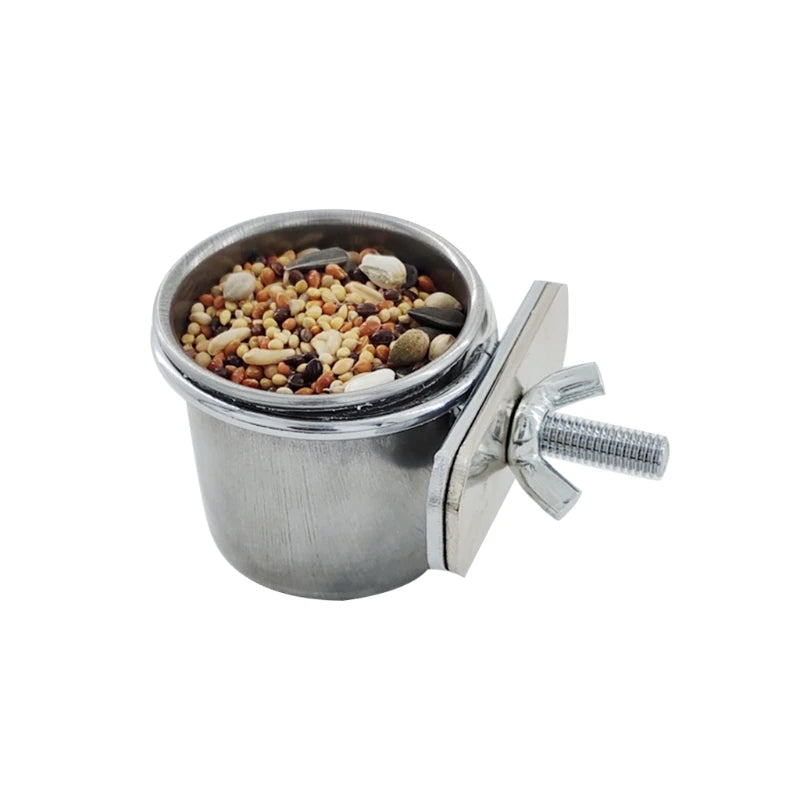 Stainless Steel Hanging Cage Bowl for Pet Birds - Anti-Turnover Feeding and Drinking Dish for Parakeets, Lovebirds, and Finches