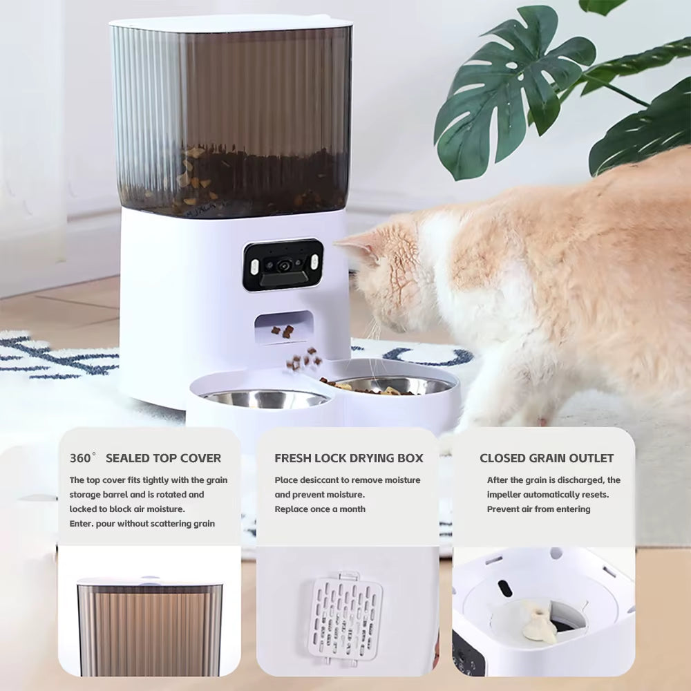 5L Automatic Pet Feeder with Camera - Smart Dog and Cat Food Dispenser, WiFi Enabled, Stainless Steel Bowl (No 5V 2A Plug)